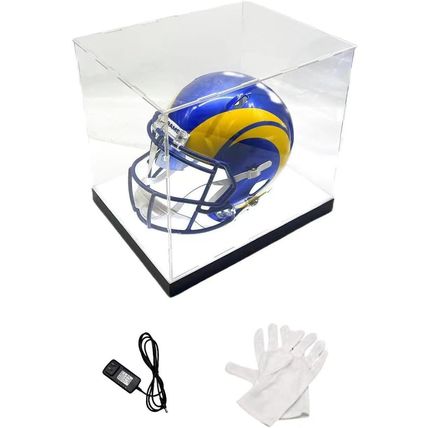 LED Lights Full Size Football Helmet Sneaker Mirror Memorabilia Storage Box Acry