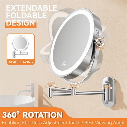 1X/20X Wall Mounted Makeup Mirror with Light, 8" Double-Sided Magnifying Mirror,