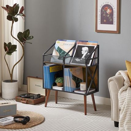 Vinyl Record Storage Holder Rack,250 LP Wooden Record Display Table for Albums B