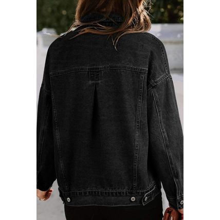 Black Washed Oversize Pocketed Denim Jacket