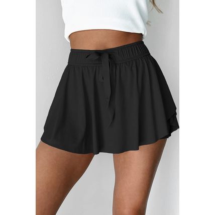 Black Drawstring High Waist Lined Tennis Skorts