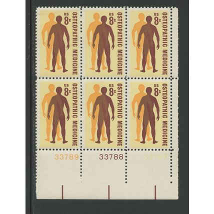 US 1469, 1972 8c Osteopathic Medicine, LR PBof6, VF, MNH (US440)