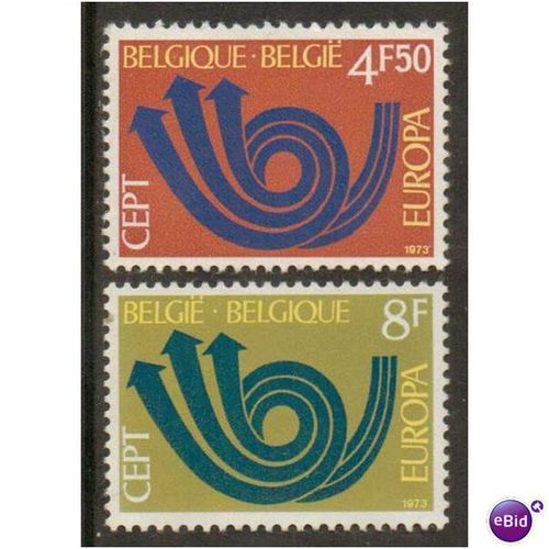 BELGIUM BELGIQUE BELGIE 1973 EUROPA POSTHORN SET OF 2 MINT NEVER HINGED