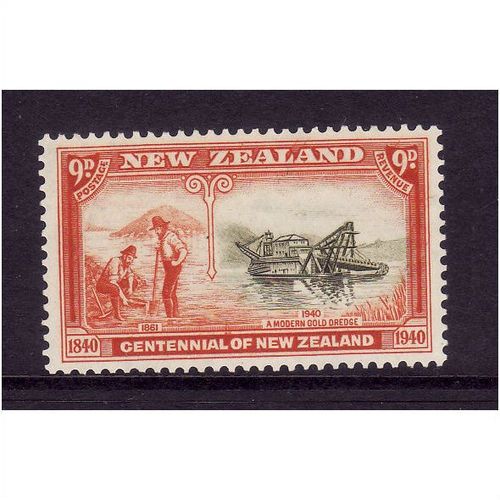 NEW ZEALAND 1940 SG624 9d GOLD MINING OLIVE GREEN AND ORANGE M MINT