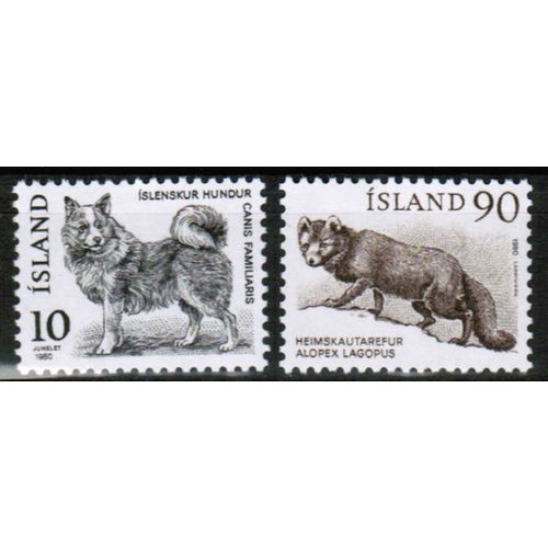 1980 Iceland - Animals (dog, fox) set of 2 - Sc# 526-7 Mint NH