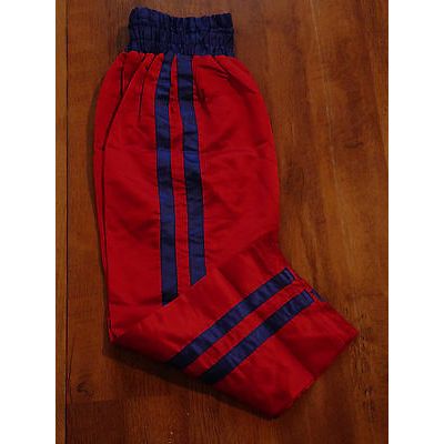 FORCE RED with DOUBLE BLUE STRIPE MARTIAL ARTS KICKBOXING TROUSERS NEW