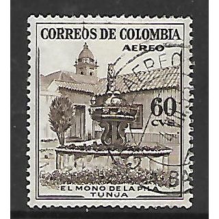 COLOMBIA 1954 AIR 60c SEPIA FOUNTAIN TUNJA SG 798 FINE USED#
