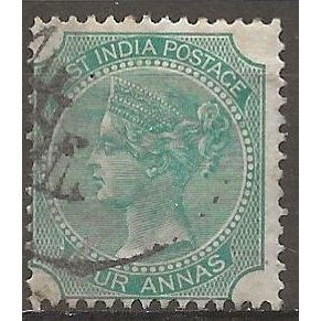 India 1864 SG47 4a Green Wmk Elephants Head Fine Used ..