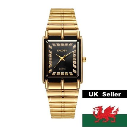 Latest Black Square Tank Face Gold Stainless Steel Movable Clasp Bracelet Watch