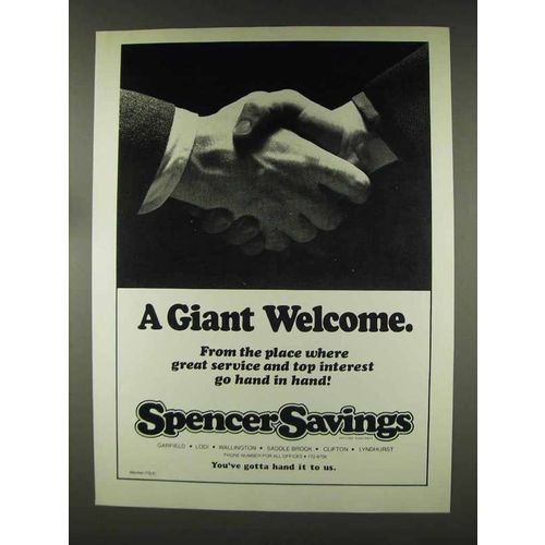 1977 Spencer Savings Ad - A Giant Welcome