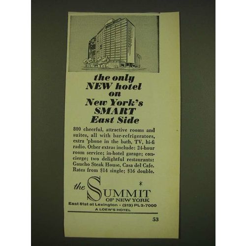 1962 The Summit of New York Hotel Ad - New York's Smart East Side