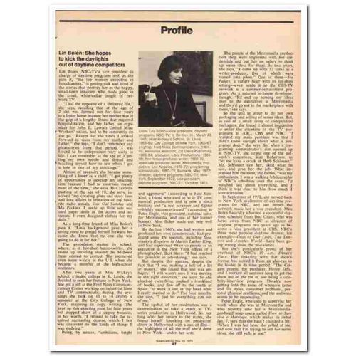 PROFILE 1973 Linda Lou Bolen VP daytime program NBC-TV vintage article