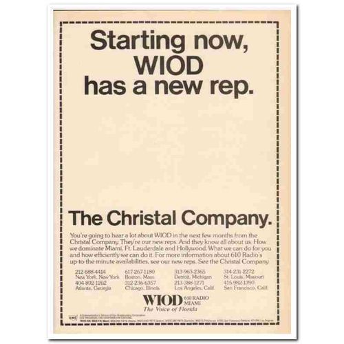 WIOD 1973 Radio 610 Miami Florida Christal Company media vintage ad