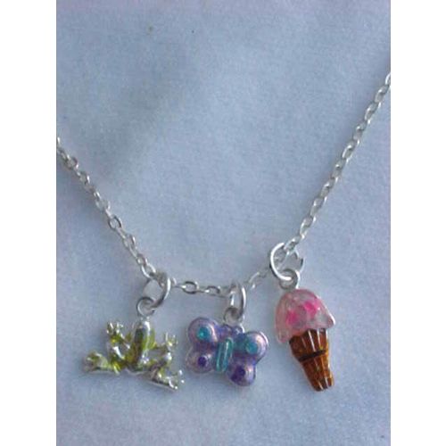 Frog Necklace Butterfly Charm Ice Cream Cone Charm Necklace Silver Chain 16"