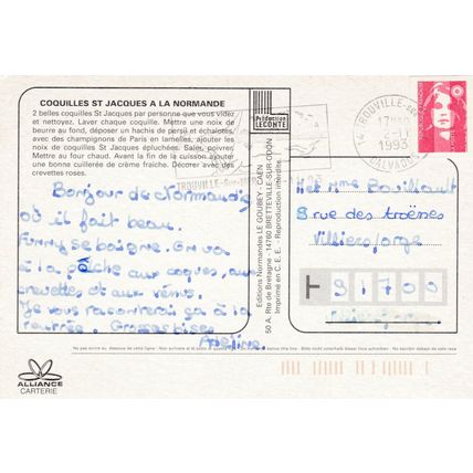 Coquilles St Jacques a la Normandie Postcard posted 1993 VGC