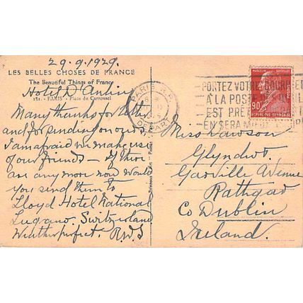 Paris Place de Carousel France Postcard 1929 used crease