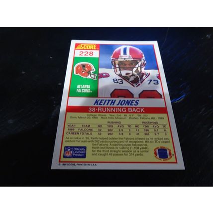1990 Score Football Card # 228 Keith Jones Excellent-Mint (6) Atlanta Falcons