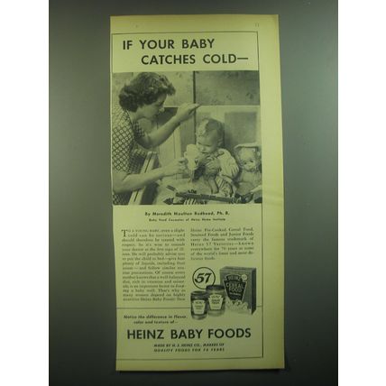 1945 Heinz Baby Food Ad - If your baby catches cold