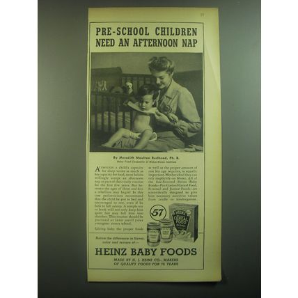 1945 Heinz Baby Food Ad - Pre-school children need an afternoon nap