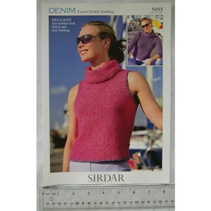 Vintage: Sirdar 5955 sweater & top, Denim tweed DK, 32-42 inch, 81-107 cm