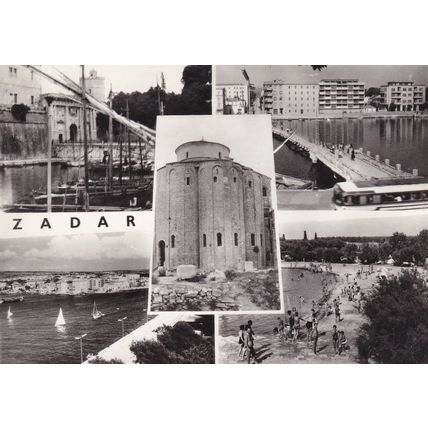 Zadar Croatia Boats Beach Hotels Bridge Vintage Real Photo Postcard
