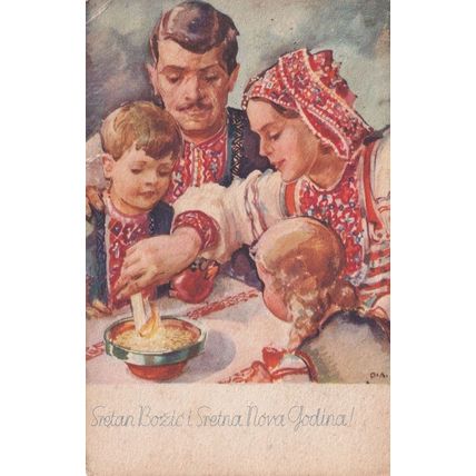 Slavonia Croatian Fortune Telling Christmas Eve Old Postcard