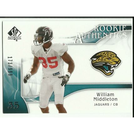 WILLIAM MIDDLETON 2009 SP Authentic rookie RC #206 $5 Atlanta Falcons #173/999