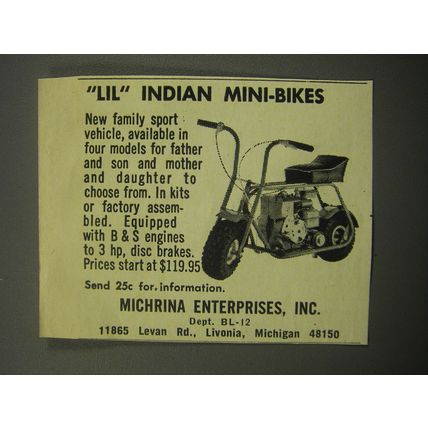 1968 Michrina Brothers Lil Indian Mini Bikes Ad
