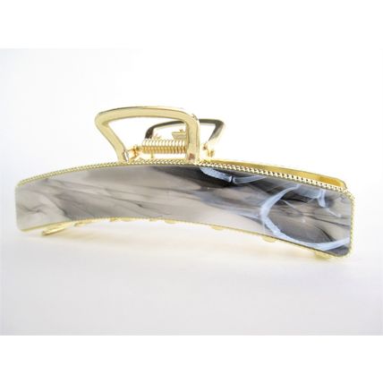 Long gold metal and black gray white marbled acrylic hair claw clip