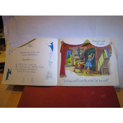 LITTLE ONE YEAR OLD, VINTAGE paper BIRTHDAY GREETINGS CARD, HANSEL & GRETEL #