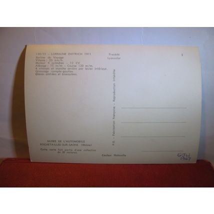 1911 LORRAINE DIETRICH veteran car unused French postcard dated 1967 #