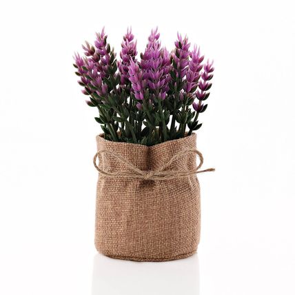 Faux Light Purple & Green Leaves Plant in a Hessian Bag 17.5 CM Home Decor Gift