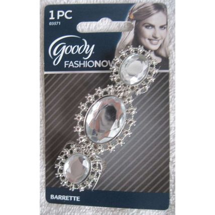 Goody Amelia Fashionow Rhinestone Diamond Fancy Metal Hair Barrette Silver Pewte