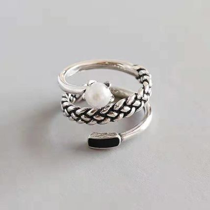 Female Serpentine Pearl Ring Fashion Epoxy Ring Vintage Jewelry