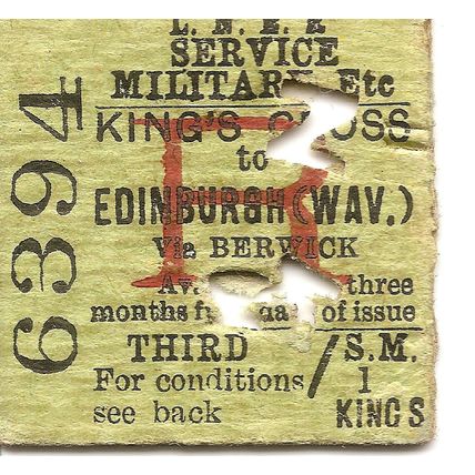 L.N.E.R. Edmondson Ticket - King's Cross to Edinburgh Waverley