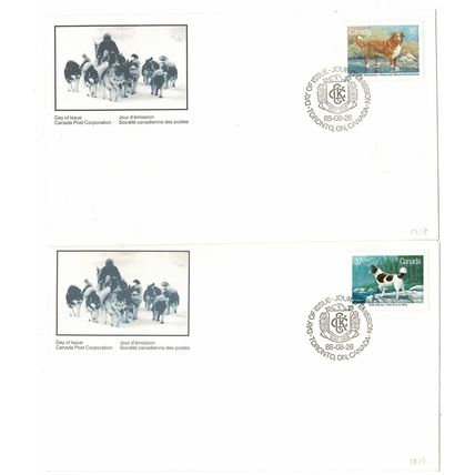 CANADA 1988 CANADIAN DOGS SET OF 4 ON 4 x CANADA POST FIRST DAY COVERS