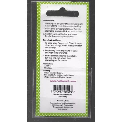 Hobbycraft. Pretty Owl Stamp. Stamping Cardmaking Scrapbooking Crafts