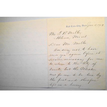 1902 Salt Lake City, Utah Letter to Hrlena, MT