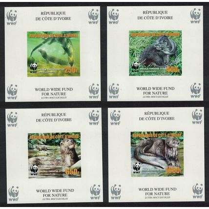 Ivory Coast WWF Speckle-throated Otter 4 MSs Imperf ERROR 2005 MNH