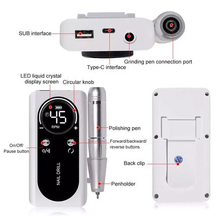 45000 RPM Nail Drill Device Rechargeable Electric Nail File Machine for Nail Art