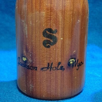 Vintage WOOD SALT & PEPPER SHAKERS Set Historic Jackson Hole Wyo Milk Jug Shape