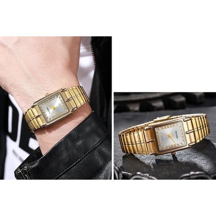 Unisex Silver Square Tank Face Gold Stainless Steel Movable Clasp Bracelet Watch