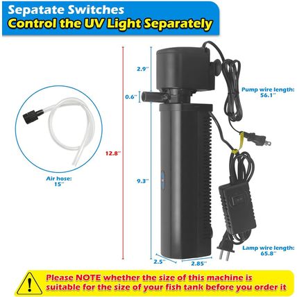 Aquarium Filter for 40-150 Gallon Tank, U-V Fish Tank Green Clean Machine Submer