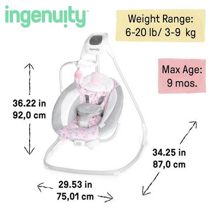 Ingenuity Simplecomfort Lightweight Compact 6-Speed Multi-Direction Baby Swing,