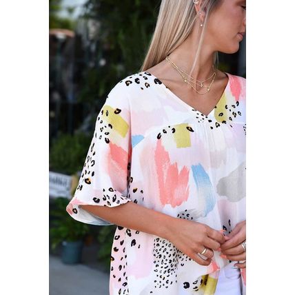 Animal Watercolor Mixed Print Loose Top