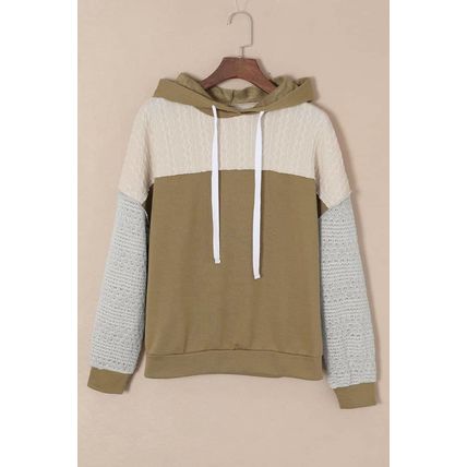 Brown Colorblock Patchwork Pullover Hoodie