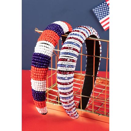 Dark Blue Flag Day Beaded Wide Headband