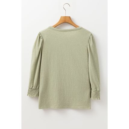 Laurel Green Textured Round Neck Half Sleeve Blouse