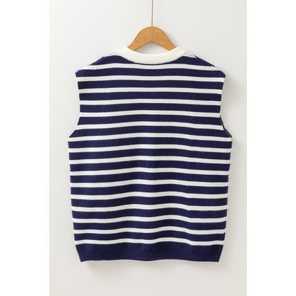 Blue Stripe Knitted Bow Decor Sweater Vest