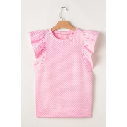 Pink Textured Ruffle Short Sleeve Pullover Top
